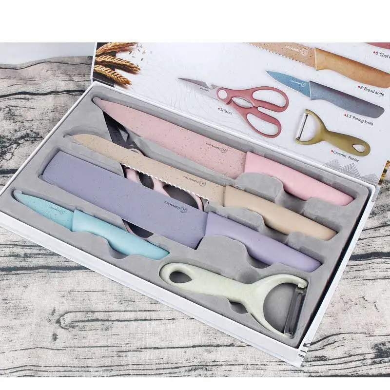 6 In 1 Evcrierh Corrugated knife Kitchen Knife set colourful Pisau Dapur KITCHEN KNIVES KITCHEN SCISSORS