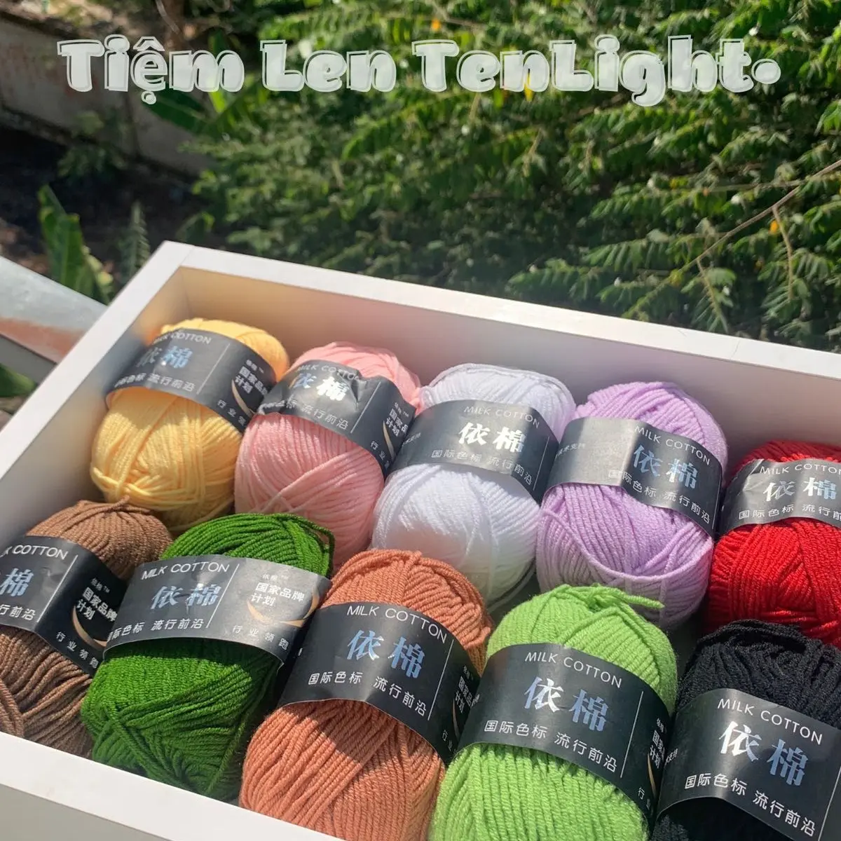 Combo 10 cuộn len milk cotton mác đen đủ màu dùng móc hoa thú, chậu hoa