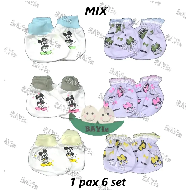 BAYIe - 6 set Sarung Tangan dan Sarung Kaki Bayi STK New Born (NB) motif lucu 0