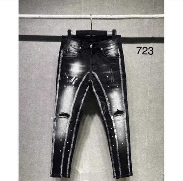 Quần dài jean nam wash chẻ thân rách xước gối phối chấm sơm phong cách thời trang mẫu mới hottrend Menswear