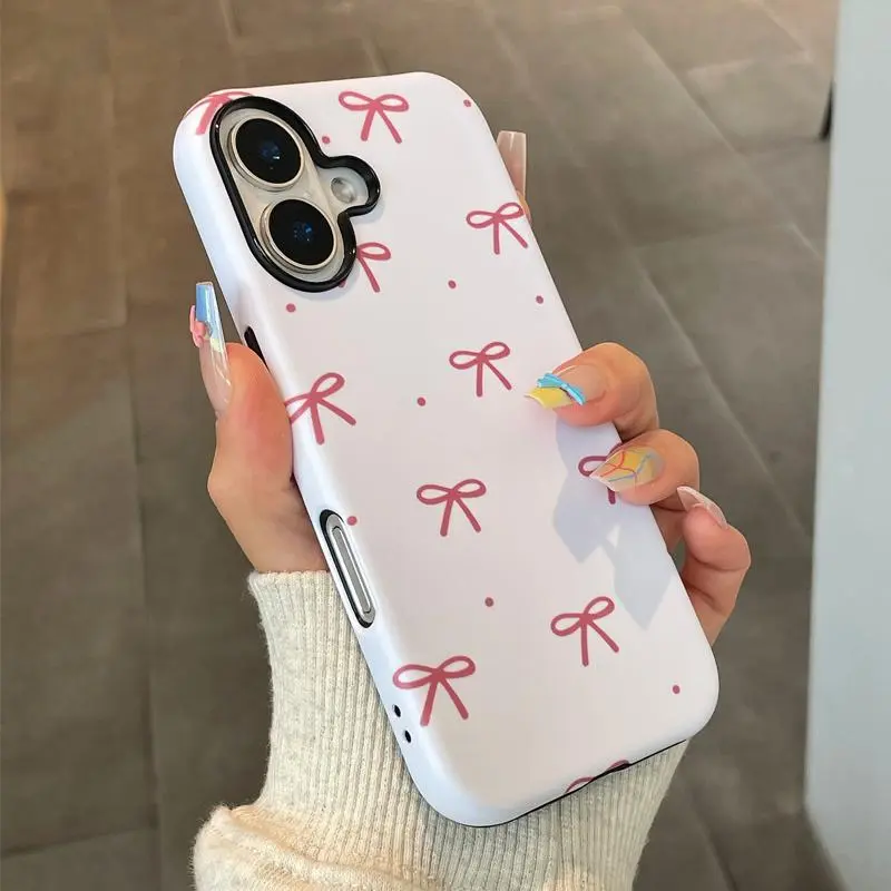 Bow Pattern Phone Case, Cute Bow Decor Phone Protective Cover, Phone Accessory Compatible with iPhone, Casing
