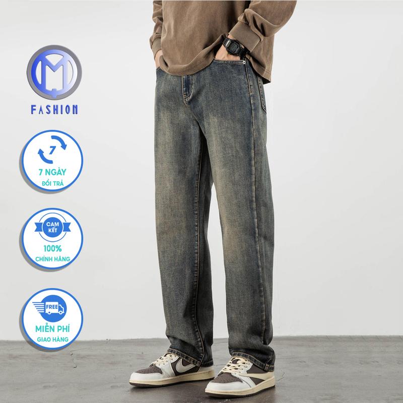 Quần jean nam ống suông rộng boy phố cao cấp baggy wash màu cá tính trẻ trung 2025