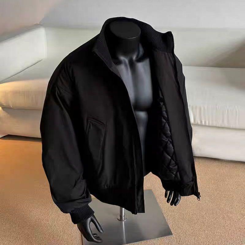 Áo Khoác Bay Oversized Ngắn Nam Mùa Thu Đông Phong Cách Mỹ Cổ Đứng Ấm Áp Cotton Lót Thương Hiệu Thời Trang