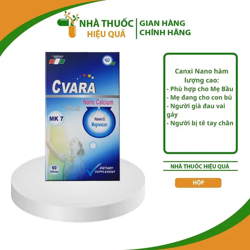 Canxi Nano Cvara cho bà bầu và người lớn tuổi, giảm tê bì chân tay, đau vai gáy I Nhập khẩu chính hãng Pháp.thuochieuqua. Hộp 60 viên 0