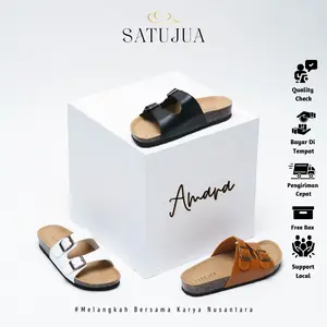 Satujua - AMARA Sandal Wanita Selop Ban 2 / Hak 3 Cm Non Slip Sandal Puyuh Selop Ban 2 Synthetic Leather Open Toe Sendal