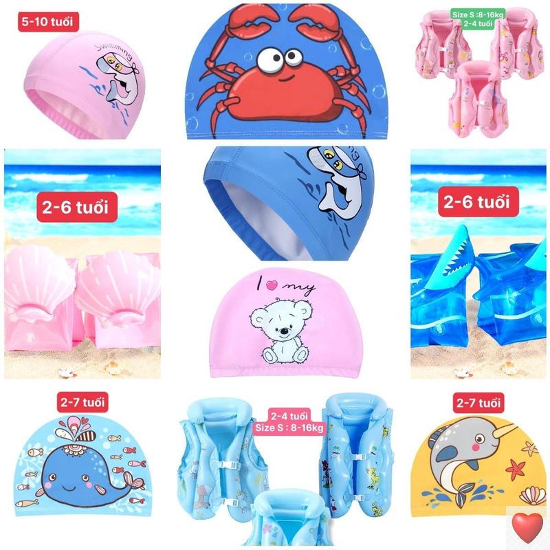 [MinMinKid2] Phụ kiện đồ bơi (Nón, mắt kính, phao tay, áo phao) tập bơi, đi biển cho bé trai, bé gái