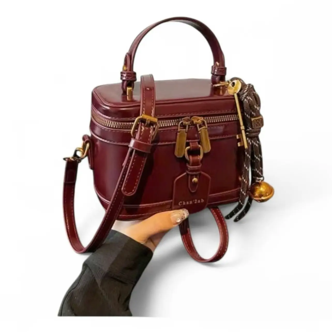 [FREE SHIP] Túi cốp nữ cầm tay và đeo chéo  da trơn PU Cao Cấp kèm chuông thời trang sang chảnh jacque mus bag xách nâu talagi live polene