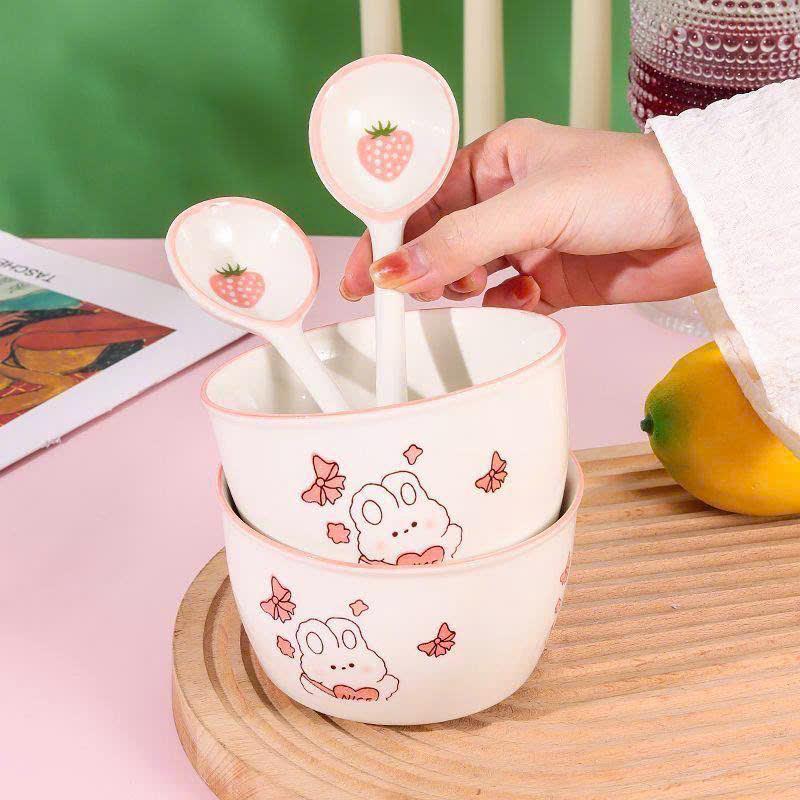 Bộ 2 bát sứ kèm 2 thìa đáng yêu/ set 2 chén tặng kèm 2 thìa mẫu mã đa dạng 3
