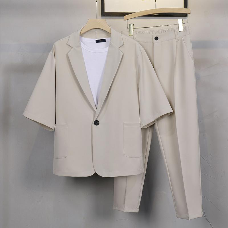 Set blazer nam gồm quần âu và áo blazer nam tay ngắn phong cách Hàn Quốc Bộ Vest Nam Form Rộng Set08