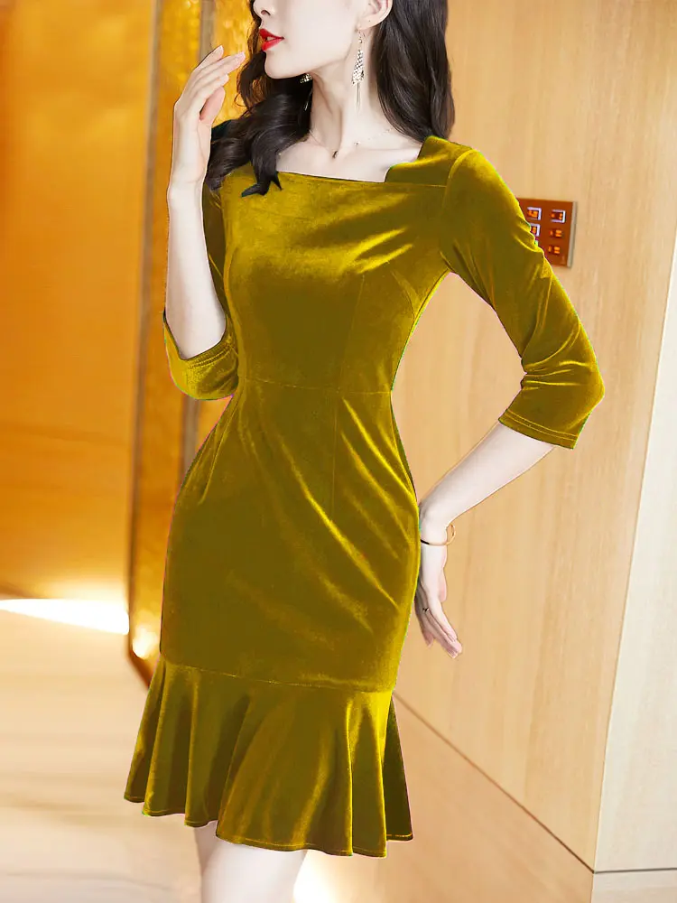 BAJU DRESS MIDI BELUDRU VELVET BODYCON LENGAN 7/8 BAHAN SANGAT ELASTIS