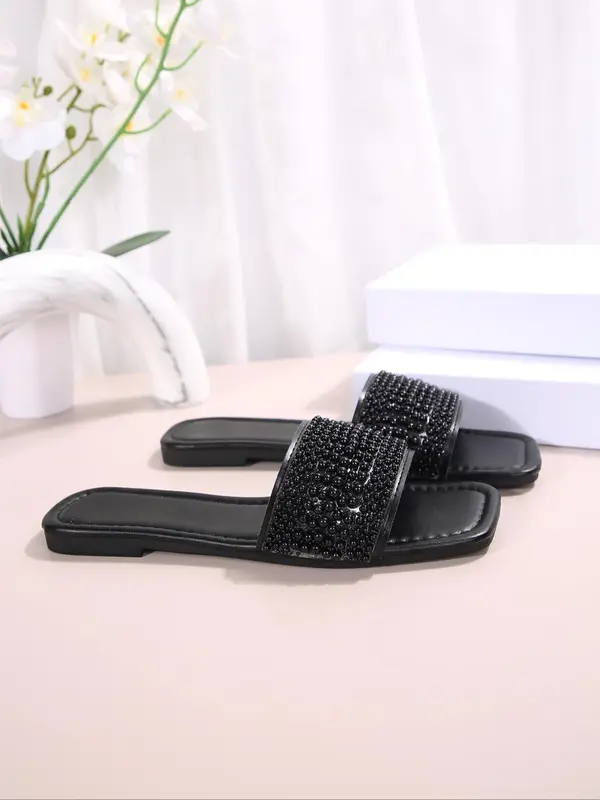 Women's Fashionable Rhinestone Decorated Slide Sandals, Casual Comfortable Flat Sandals for Summer, Lightweight Breathable Shoes for Daily Wear, Girl 4