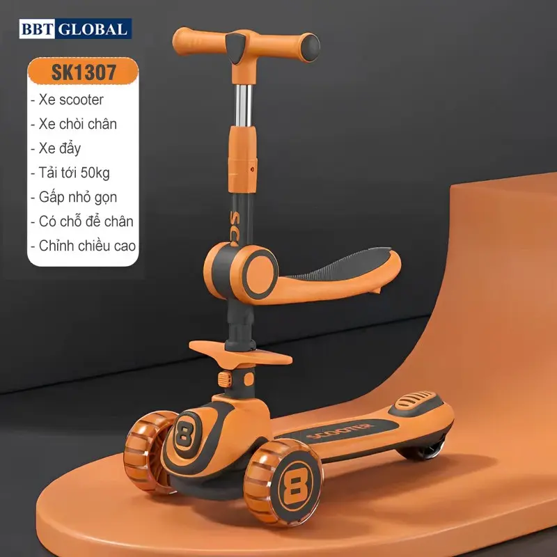 Xe trượt Scooter BBT Global 2 trong 1 cao cấp có tay đẩy cho bé SK1307TD, SK1307 4
