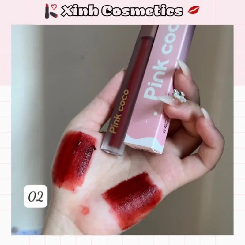 Son kem PINK COCO vuông dài nắp đỏ CÓ ẢNH THẬT SHOP CHỤP dưỡng ẩm mềm mịn môi hiệu ứng lì thiết kế xinh xắn chính hãng 0