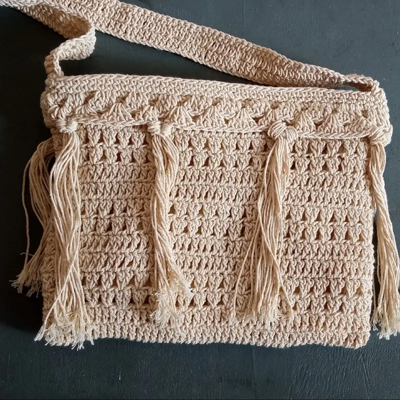 Tas Rajut Handmade Etnik Rawis Wanita Selempang - Natural Beige Waistbag 5