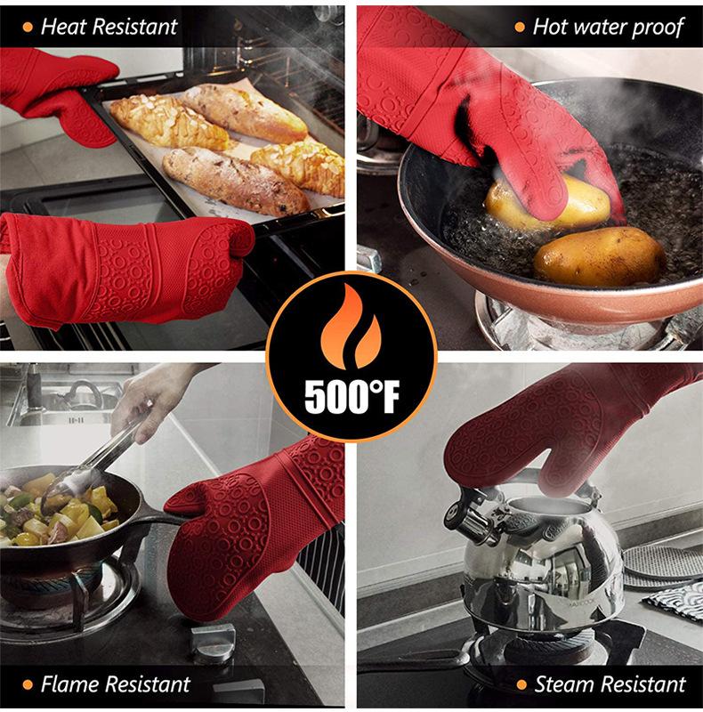 Product Introduction of Silicone Heat Insulation Oven Gloves Microwave Oven High Temperature Resistant Thickened Kitchen Insulation Gloves Honeycomb Mat Handbag 6-Piece Set 23