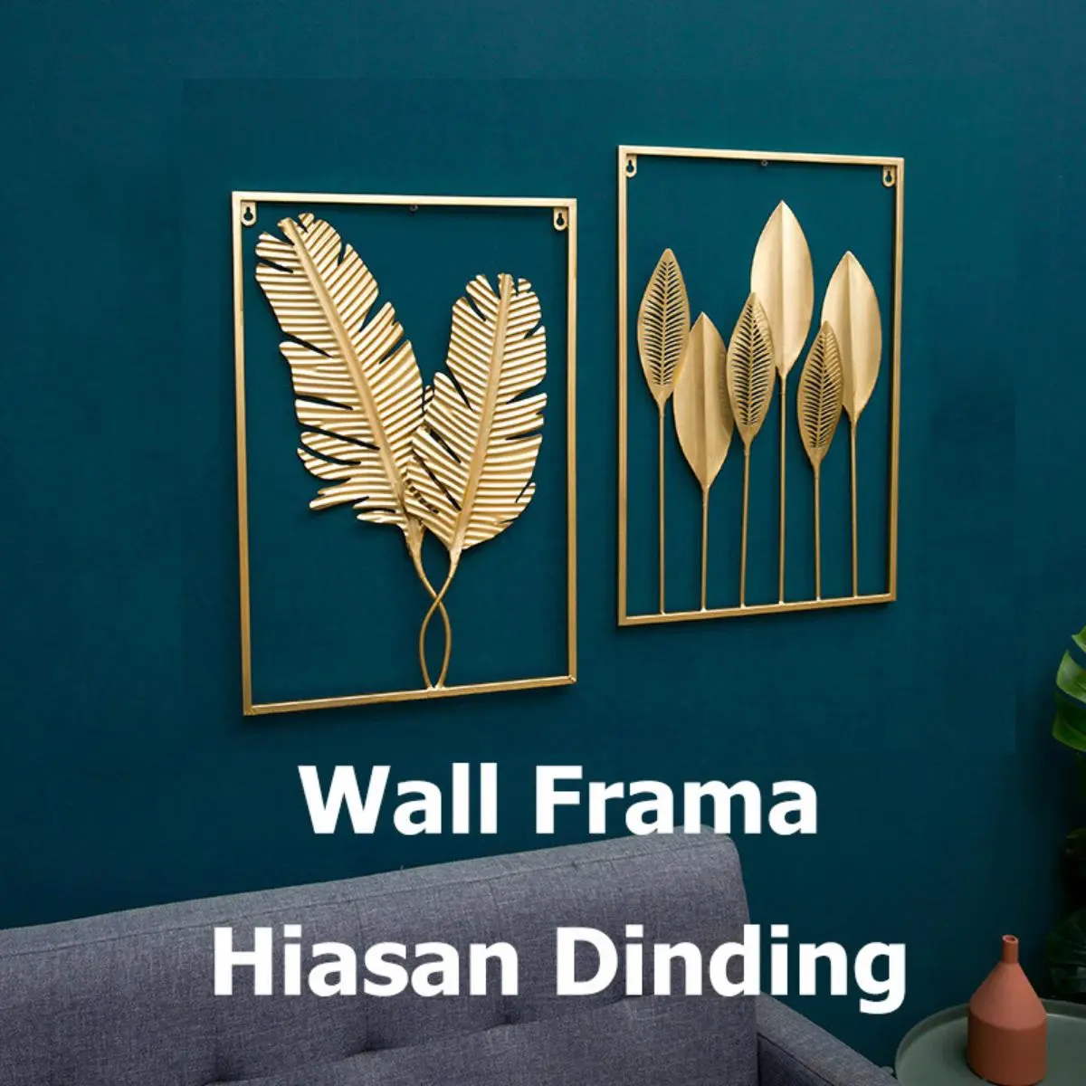 Waitnew Metal leaf decorative wall hanging modern living room TV sofa porch decoration Green Iron