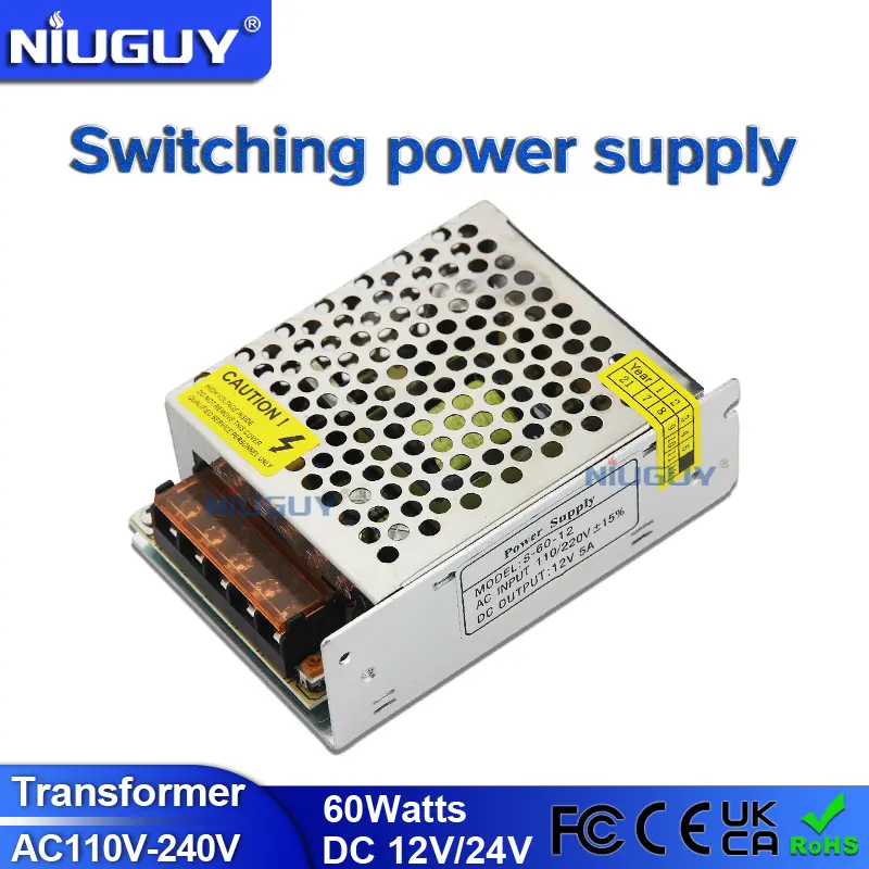 60Watts Switching power supply AC to DC12V5A DC24V2.5A LED Transformer Constant Voltage Adapter for LED Strip Drivers, CCTV Power Supplies, Small Appliances,
