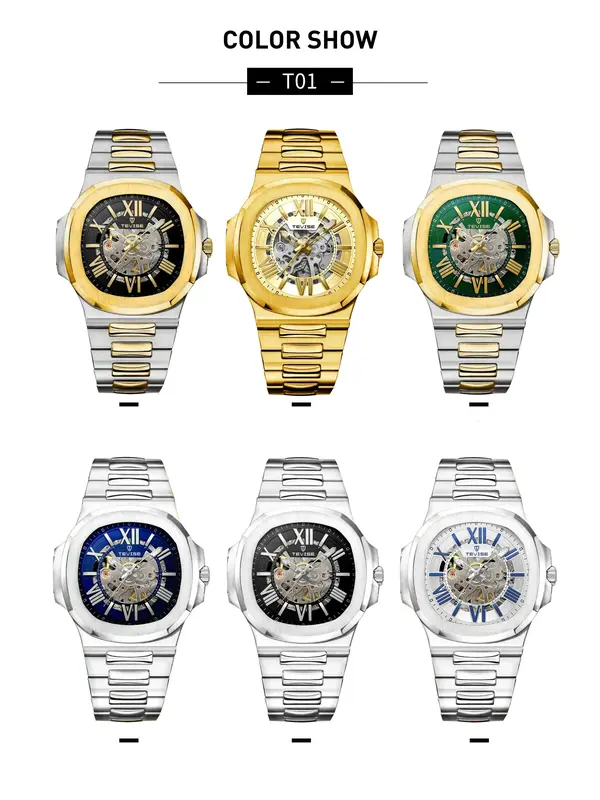 Men's Business Fashion Hollow Out Designed Luminous Mechanical Watch, Fashion Waterproof Watch for Party, Daily Clothing Decor, Trendy All-match & Exquisite Watch for Birthday Gift with Box 7