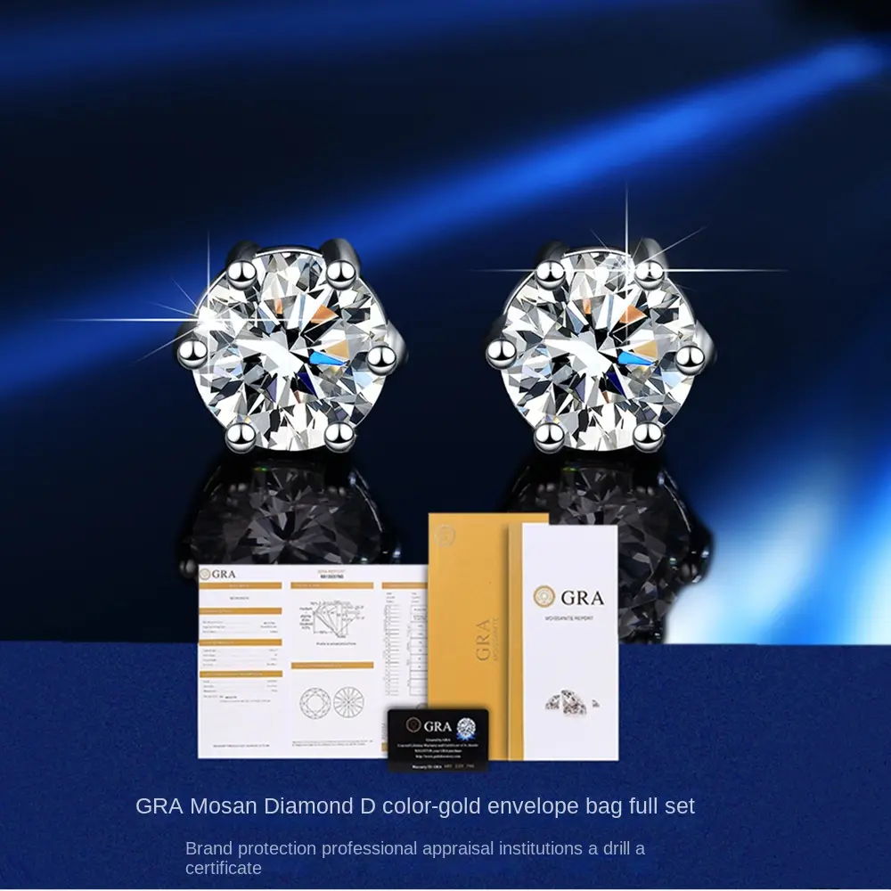 Hoa tai bạc Sterling 925, dành cho phụ nữ, Moissanite sáu cạnh cổ điển, một Carat, màu D, tám trái tim và tám mũi tên, đồ trang sức thời trang