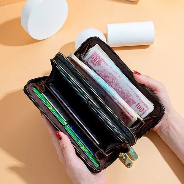 DOMPET PANJANG WANITA 2 RESLETING KARTU KOIN TALI PENDEK BRANDED KOREA PREMIUM KULIT COKLAT CEWEK MURAH  BATAM SIMPLE NAGOYA WA643B7 REMAJA KEKINIAN 8