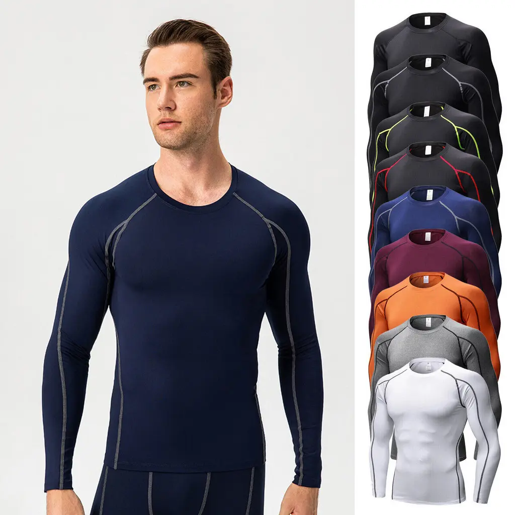 Men Compression Shirt Cool Dry Long Sleeve Top Sport Fitness Base Layer Baju Lengan Panjang Pendek Sukan