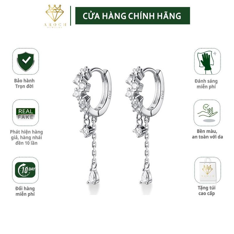 Aroch Jewelry Silver Earrings with White Zircon, Long and Delicate ...