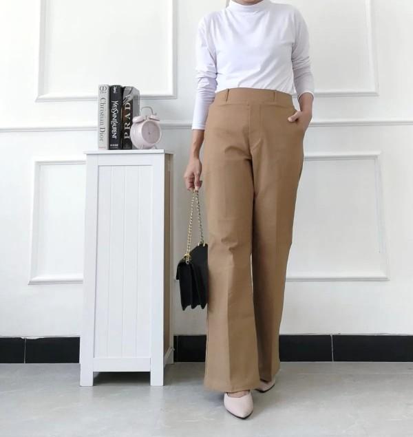 Product Introduction of Celana Cutbray Kancing Casual Basic Wanita Bahan Katun Twill Combed Ukuran Standar Kain Melar Nyaman Panjang Tebal Stretch Baggy Fit 4