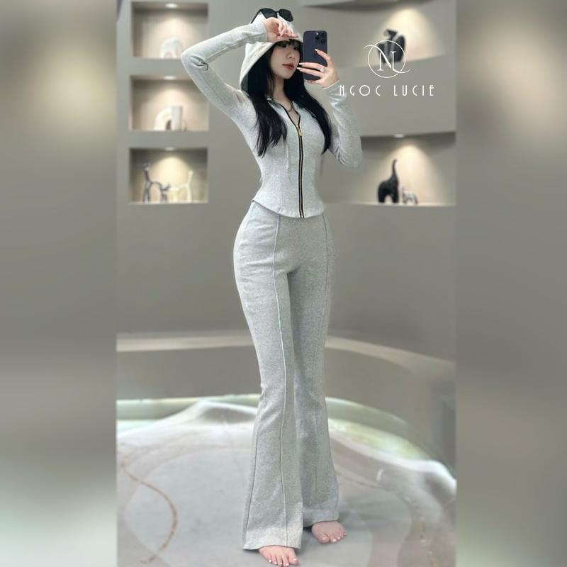 S291 - Set Đồ Nữ Áo Tay Dài Nón To + Quần Ống Loe Dạo Phố, Đi Chơi,... - Ngọc Lucie Top Women