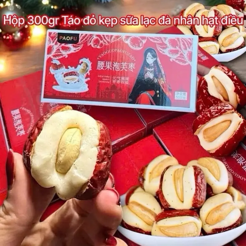 1 hộp Táo Đỏ Kẹp Sữa Lạc Đà Nhân Hạt Điều Dinh Dưỡng( cả hộp 300g)