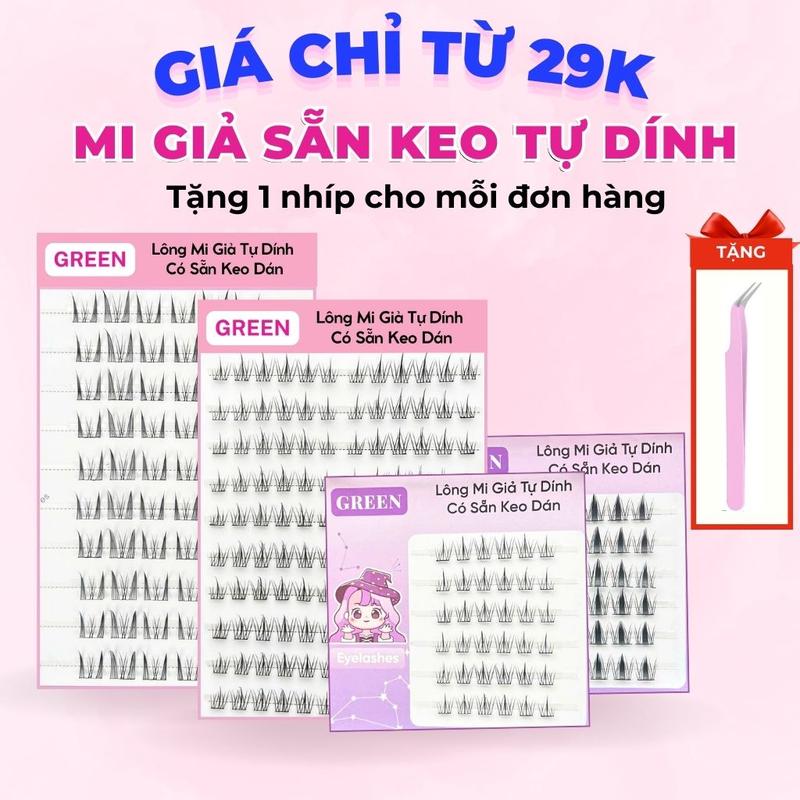 Mi Giả Có Keo Sẵn Tự Dính Không Dùng Keo Dán Tái Sử Dụng Nhiều Lần Green Thuỷ Mi (Tặng 1 nhíp cho 1 đơn hàng)