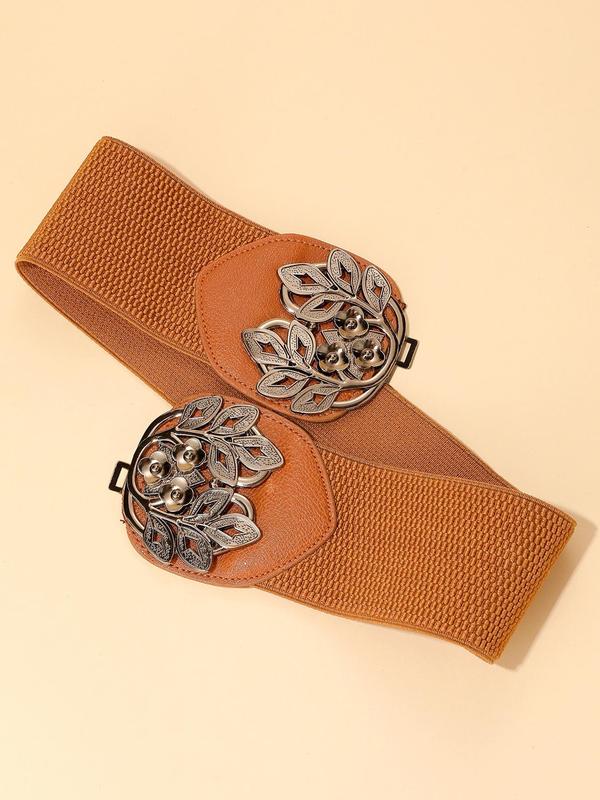 Retro Flower Buckle Decorative Belt, Elegant Plain Fashion Belt for Women, Daily Versatile Casual Belt for Dresses 4