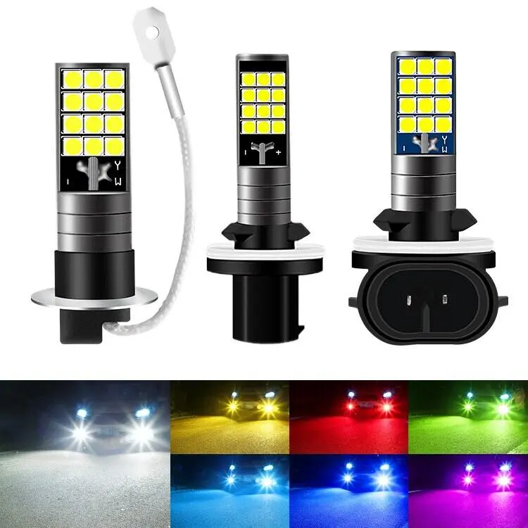 2 pcs Dual Color Fog Light H3 H27 881 880 Fog Lights Bulb 3030 24SMD Chassis Light