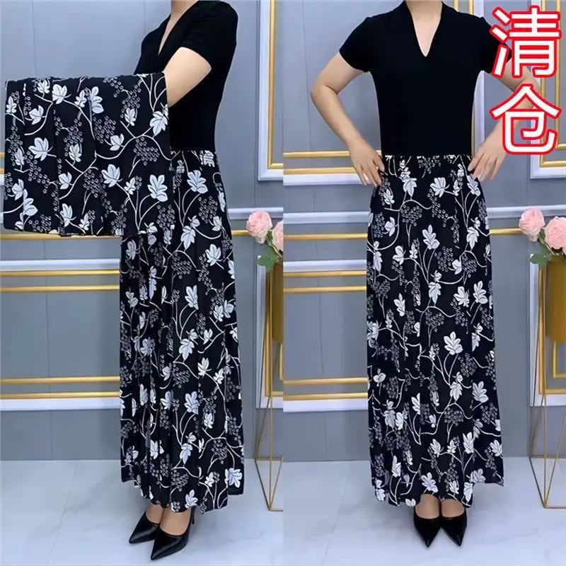 Váy Nữ Phong Cách Phương Tây, Hàng Mới Về Mùa Hè, Thoáng Khí Và Co Giãn, Xếp Ly Thời Trang, Váy Chữ A, Thiết Kế Đơn Giản, Eo Co Giãn, Thích Hợp Cho Mẹ