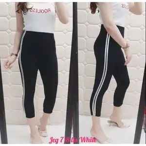 LEGGING WANITA HIGHWAIST LIST SAMPING PUTIH / LEGING PENDEK 7/8 STRIP SAMPING