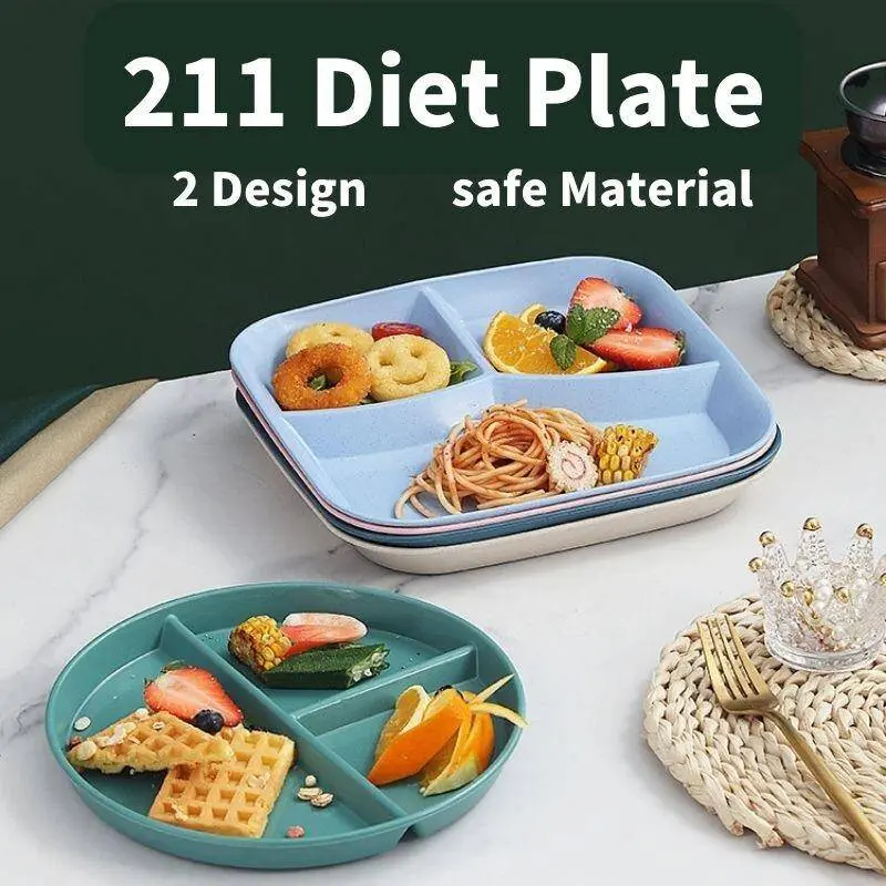 211 Weight Loss Plate Wheat Straw Three Compartments Plastic Plates Breakfast Tray Dinner Plates Snack Plates Divided Plate Healthy Plate Diet Plate Pinggan Plastik Pinggan Makan Quantitative Fat Reduction Plate for One Person