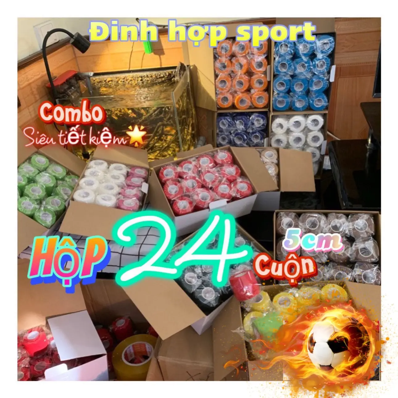Hộp 24 & 48 cuộn (5cm)  Băng Keo Thể Thao Cao Su Non,băng keo cao su non ,Băng Quấn Cao Su Non, Phụ kiện thể thao,dụng cụ thể thao,đinh hop sport