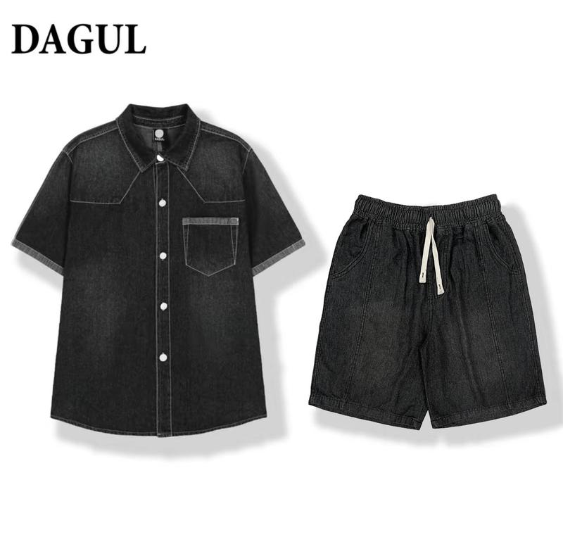 Đồ bộ nam nữ quần áo sơ mi denim dagul mềm nam nữ tay ngắn 2 màu phong cách thời trang cao cấp Menswear