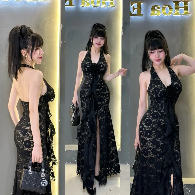 Đầm yếm đuôi cá ren đính hoa tua rua xẻ tà sang chảnh, chất ren hoa cao cấp dày dặn co dãn may 2 lớp xịn đẹpp và sang lắm ạ. Fom đầm dài siêu tôn dáng có xả tà sexy , sẵn mút ngực nha ce, tôn dáng , quyến rũ nhưng không kém phần sang trọng . Women Nữ 7