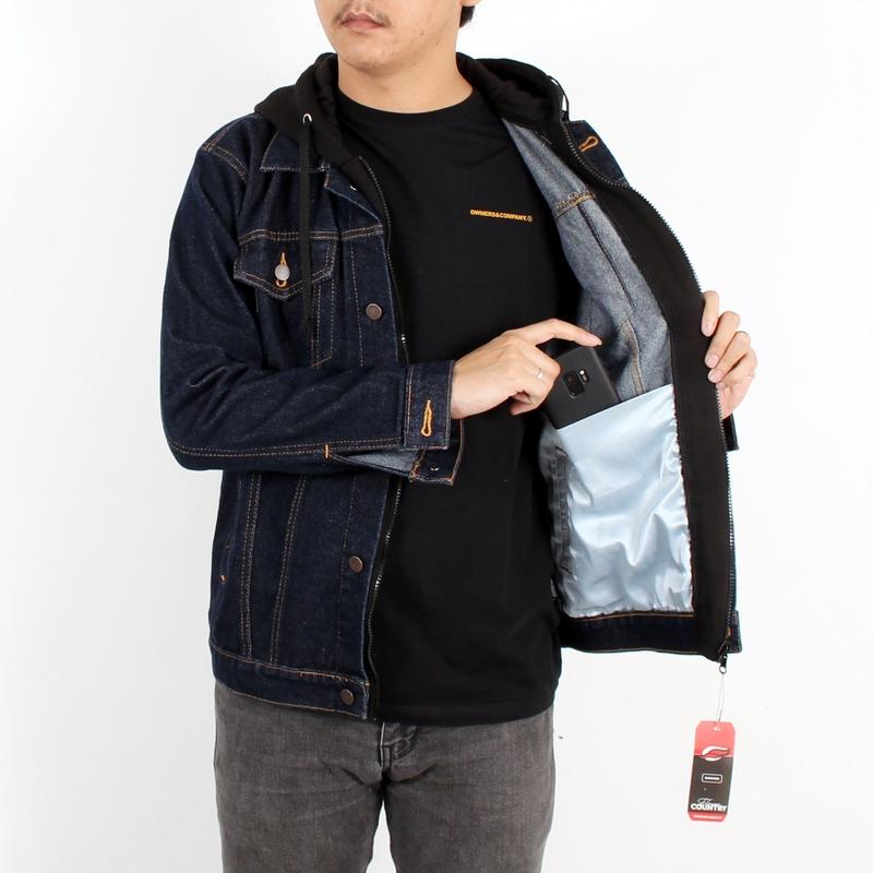 Jaket Ariel Denim / Jaket Jeans Ariel Double Resleting / Jacket Jeans Denim / Jaket Jeans Hoodie Pria / Jaket Jeans Polos High Fleece Kancing Lembut Nyaman 3