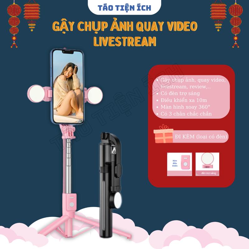 Gậy Chụp Ảnh 3 Chân Quay Video Livestream 5 in 1 Có đèn Led điều Khiển Bluetooth Từ Xa Kèm Tripod Selfie Phụ Kiện
