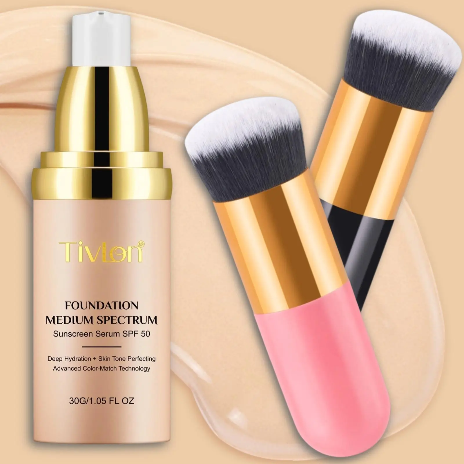 Color Changing Liquid Foundation & Makeup Brush Set, 2 Counts/set Automatically Adjust with Skin Tone, Lasting Concealer, Designed for All Skin Types for Women, Glam Flawless Base