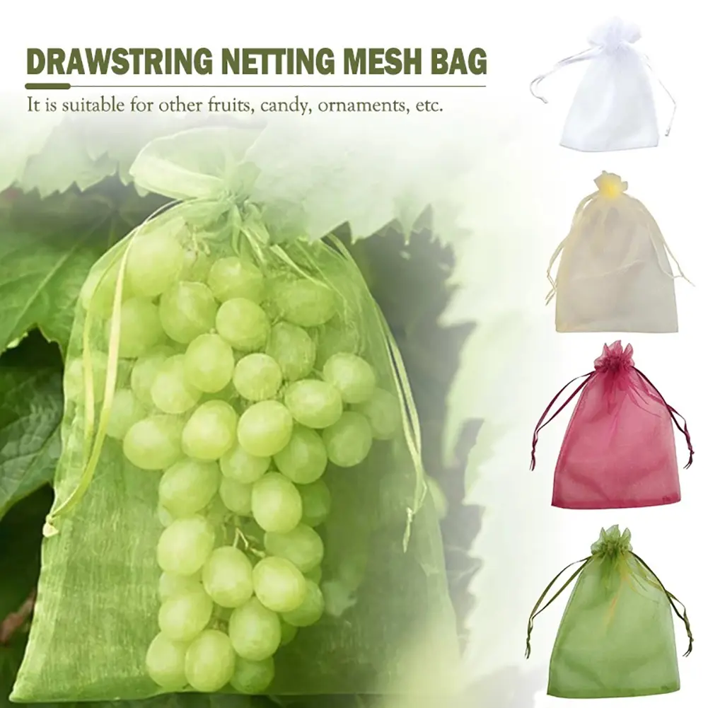 SH 20PCS Grape Fruit Protection Bags Garden Drawstring Netting Mesh Bags Anti-Bird For Plant Fruit Trees Bags