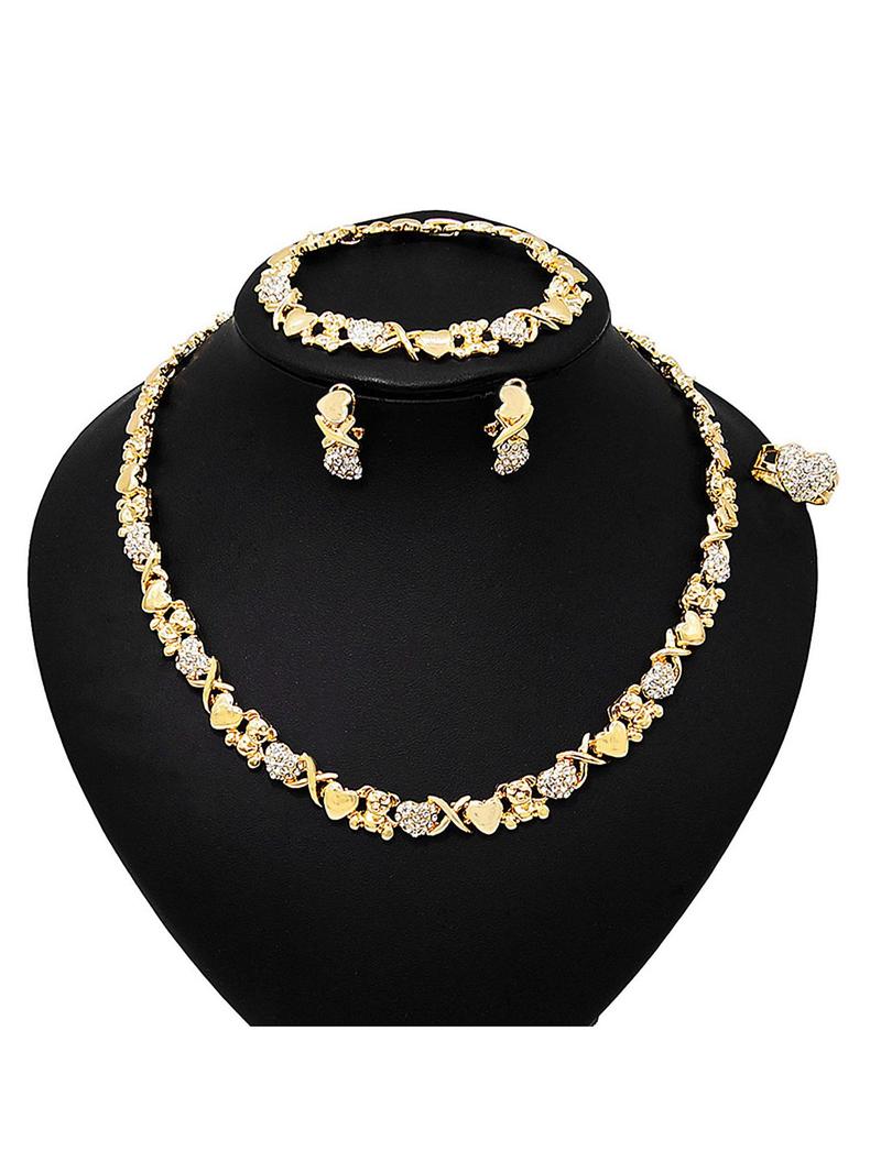 Product Introduction of Women's Elegant Heart Design Jewelry Set, Fashion Rhinestone Decor Necklace & Earrings & Ring & Bracelet, Trendy All-match & Exquisite Jewelry Set for Birthday Gift 0