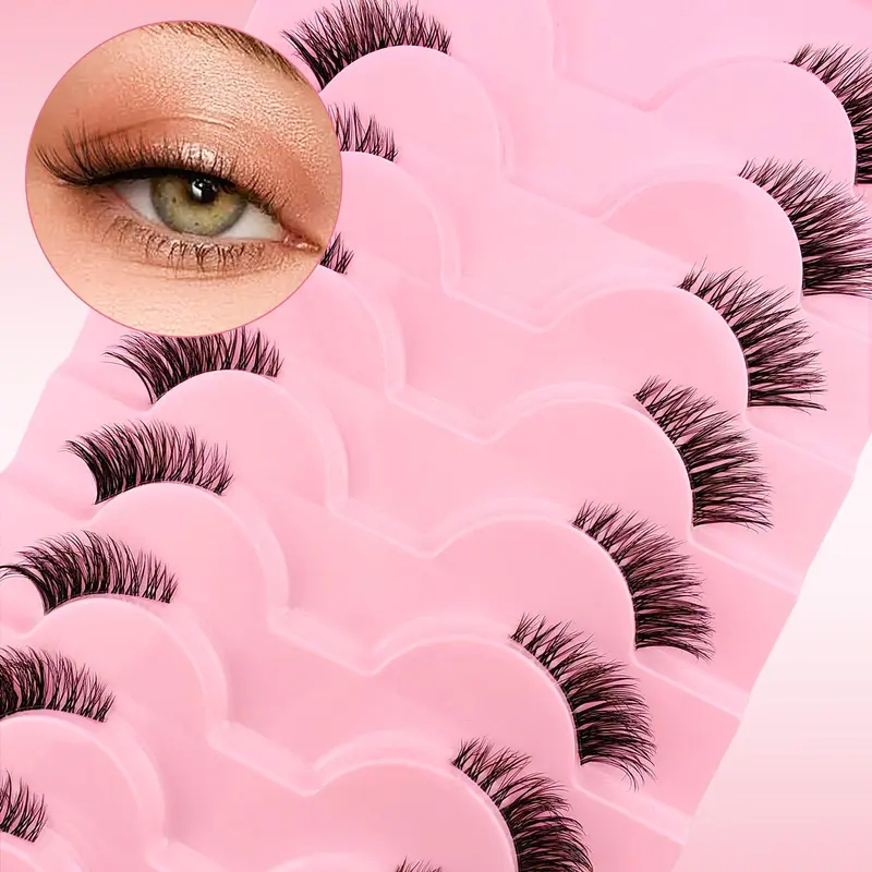 Fluffy False Eyelashes, 10 Pairs Natural Half-eye Curling Wispy Faux Cluster Lashes, Volumized False Eyelashes for Women and Girls, Makeup, Thick Volume 5