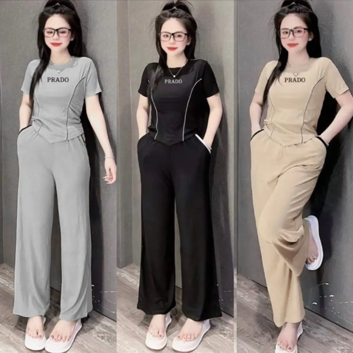 SET BỘ DÀI SUÔNG BIGSIZE 40-90KG PHỐI ÁO VẠT NHỌN THÊU CHỮ PRADO CHẤT LIỆU THUN TĂM LẠNH MỀM MỊN THOÁNG MÁT - CO GIÃN TỐT Nhung Nữ Voi Women
