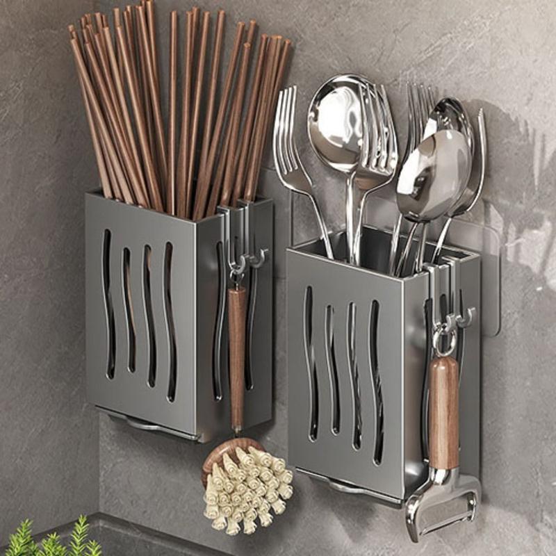 Product Introduction of Multifunctional Plastic Drain Chopsticks Basket Black Anti-mold Chopsticks Cage Efficient Drainage Wall Mounted Chopsticks Tube Storage Box Kitchen 12
