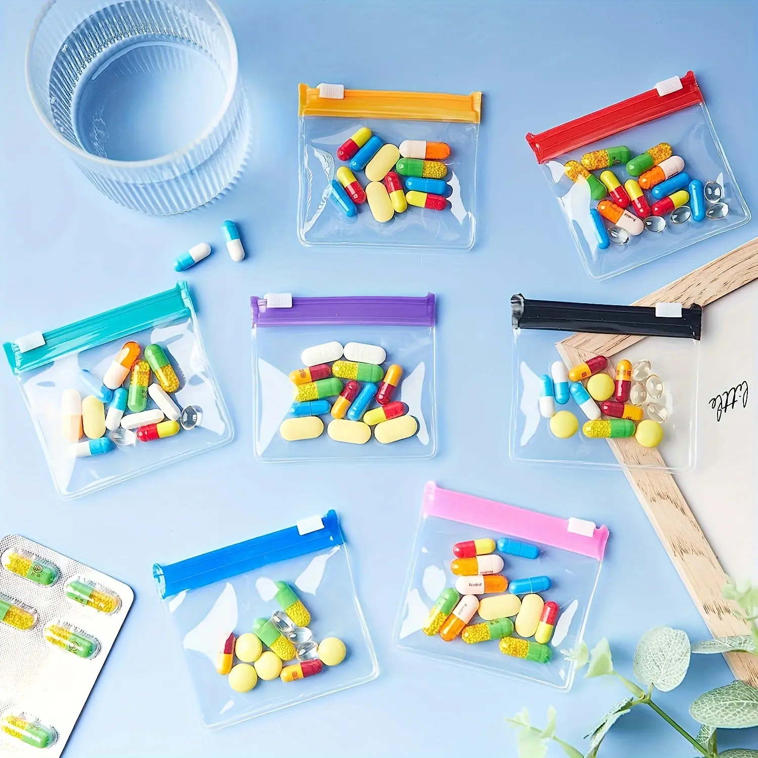 20-piece Silicone Pill Organizer Set, Sliding Zipper Medicine Storage Bag, Waterproof Reusable Medicine Container, Suitable for Travel and Home Office Use