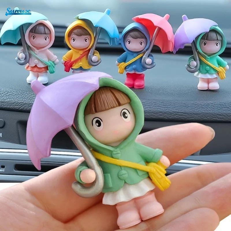 ร่มการ์ตูนสีสุ่ม 1 ชิ้น เครื่องประดับรถเด็กผู้หญิง คอนโซลกลาง หน้าต่าง ตกแต่งตุ๊กตาสาวน่ารัก อุปกรณ์ตกแต่งภายในรถยนต์ 0