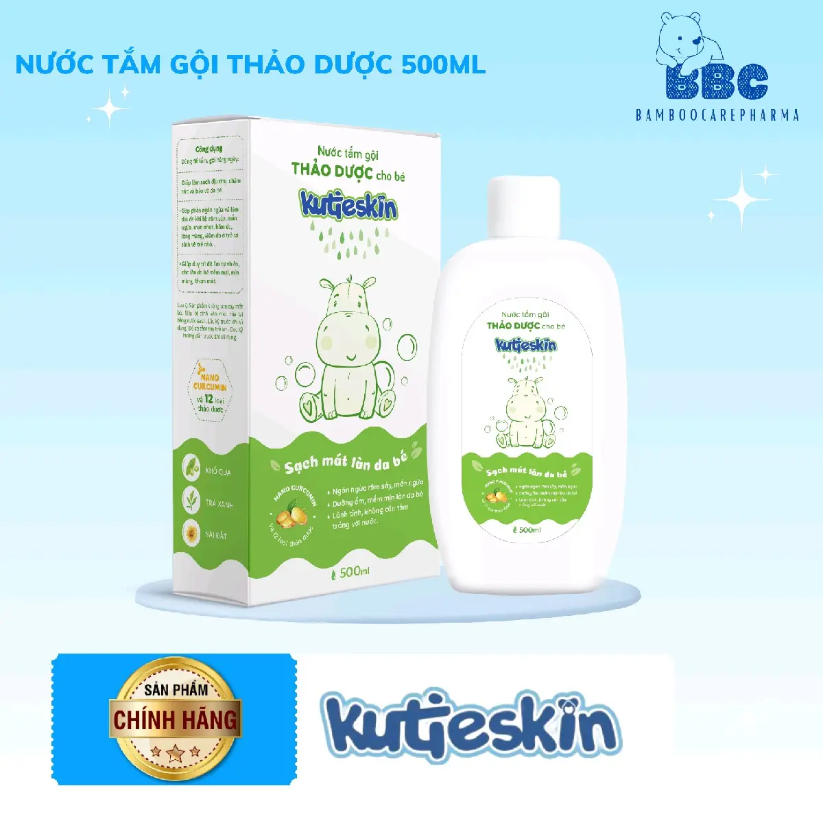 Nước tắm gội thảo dược kutieskin cho bé 500ml nuoctam  chobe nuoctam  thaoduoc