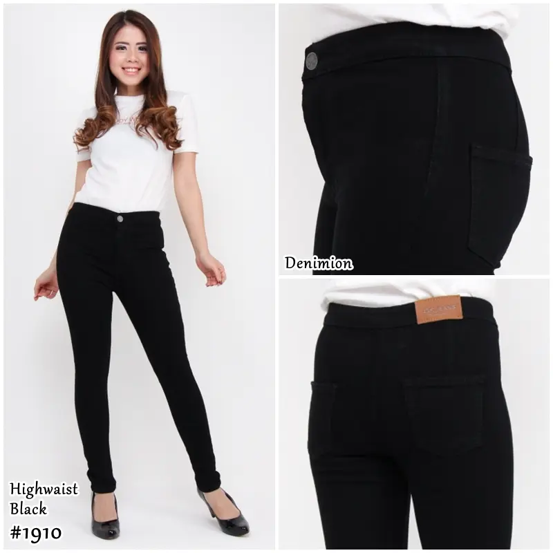 DENIMION - Celana Highwaist Skinny Jeans Wanita Jumbo Big Size Highwaist Softjeans HITAM